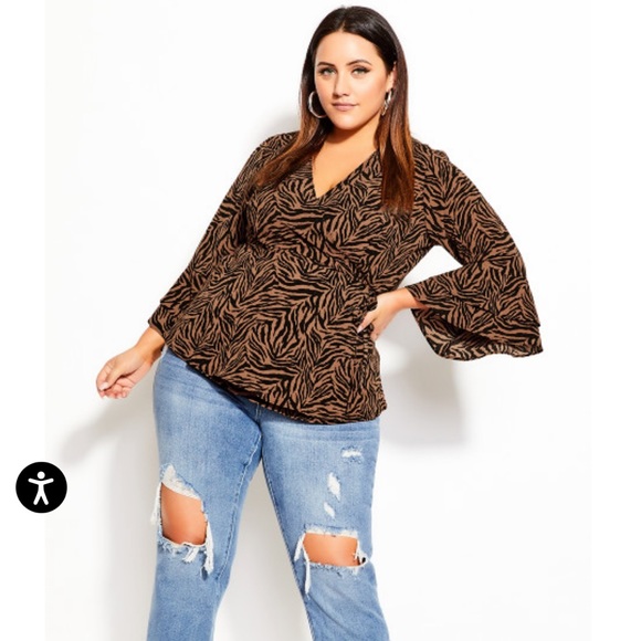 City Chic Tops - City Chic Mini Tiger Wrap Blouse. Size XS/14. NWT.